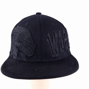 Warrior Snapback Hat Black Tonal Embroidered Native Chief Logo Flat Bill Cap